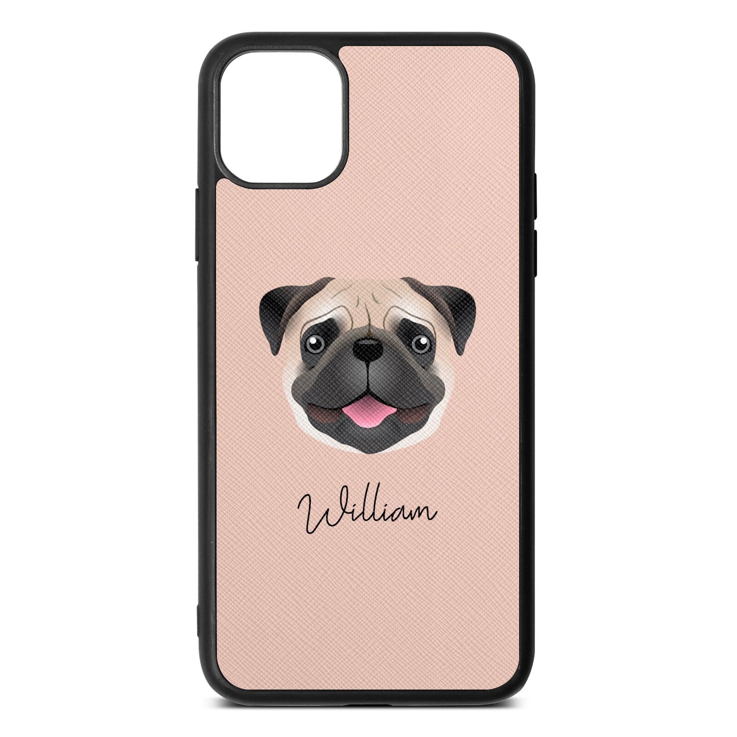 Custom Dog Illustration with Name Nude Saffiano Leather iPhone 11 Pro Max Case