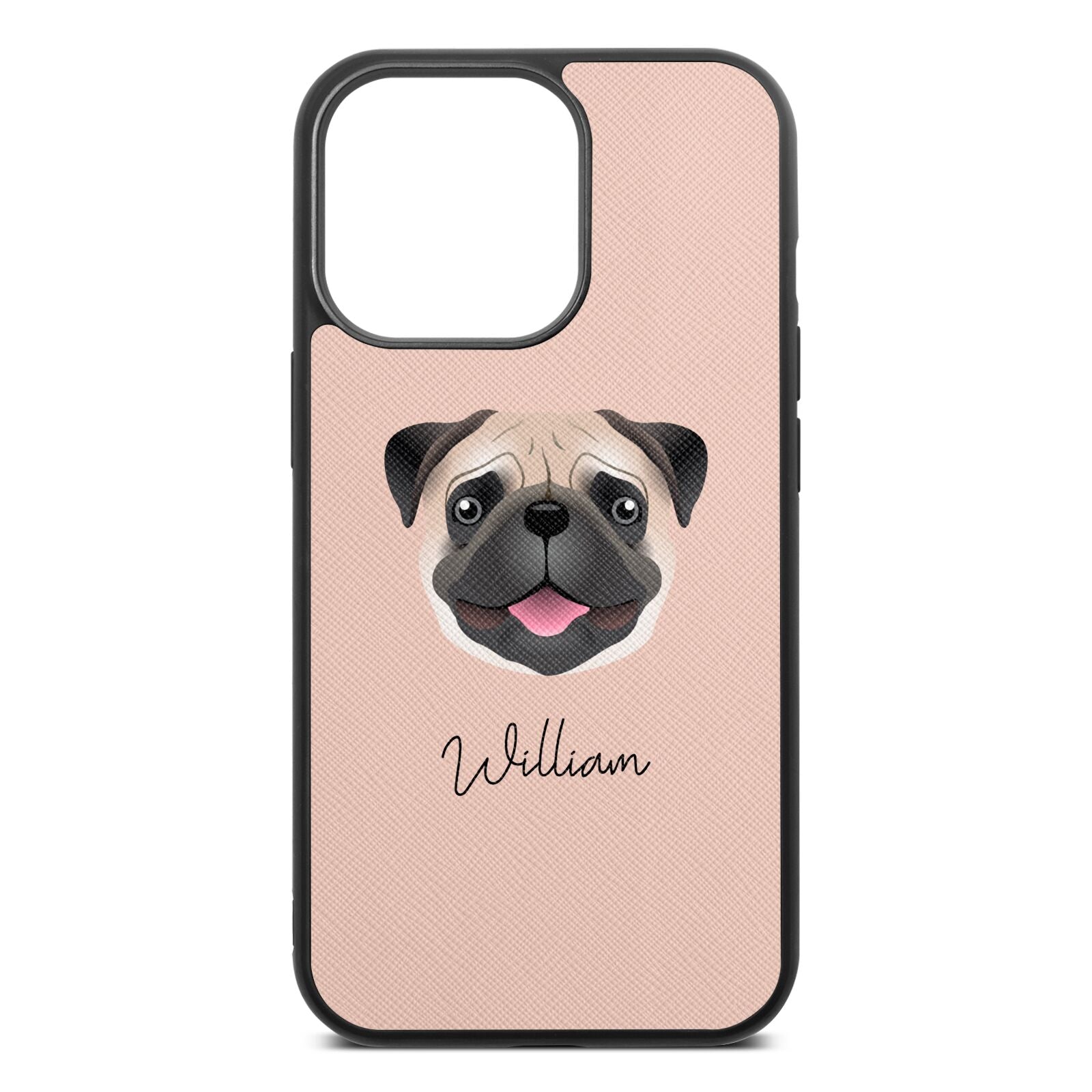 Custom Dog Illustration with Name Nude Saffiano Leather iPhone 13 Pro Case