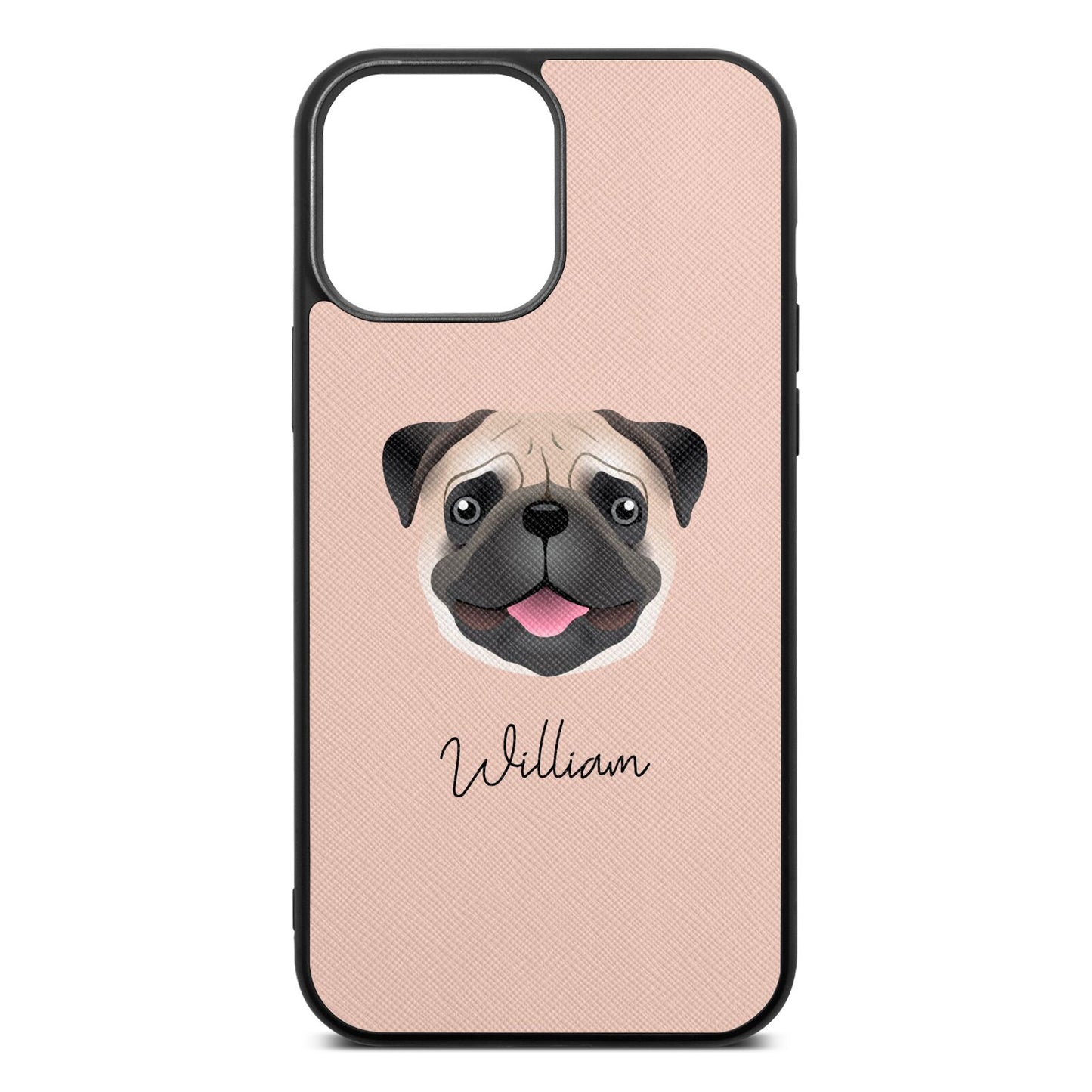 Custom Dog Illustration with Name Nude Saffiano Leather iPhone 13 Pro Max Case