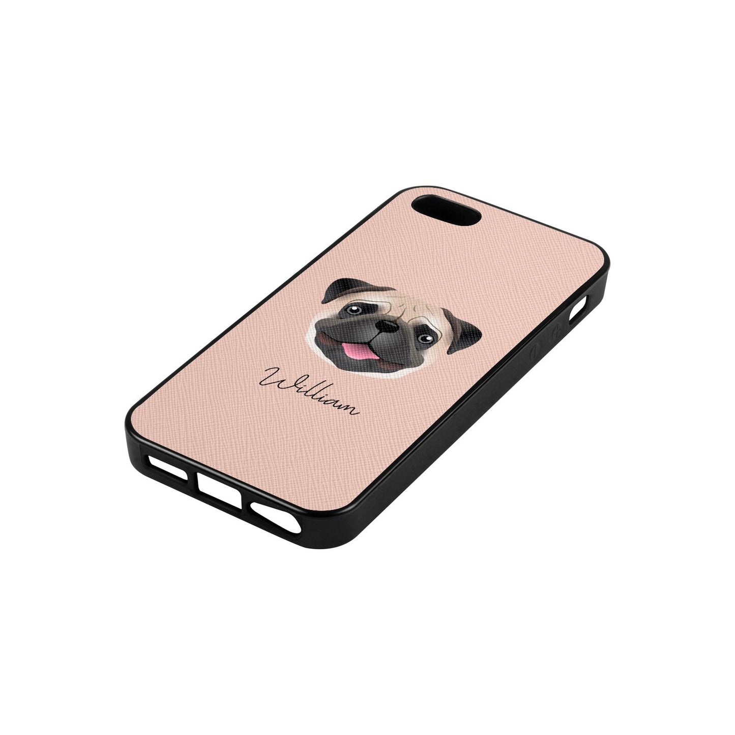 Custom Dog Illustration with Name Nude Saffiano Leather iPhone 5 Case Side Angle