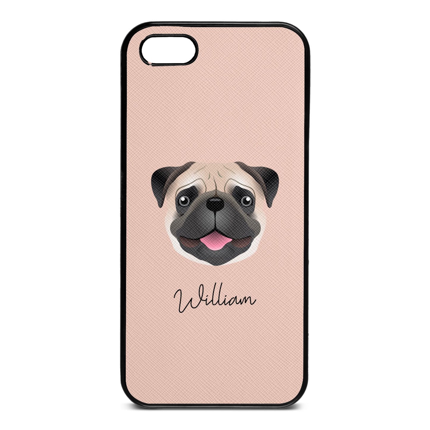 Custom Dog Illustration with Name Nude Saffiano Leather iPhone 5 Case