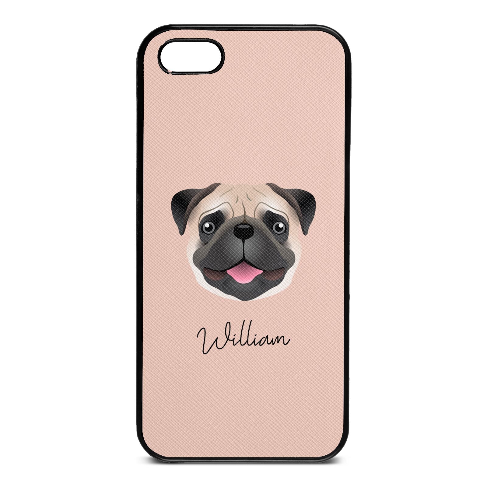 Custom Dog Illustration with Name Nude Saffiano Leather iPhone 5 Case