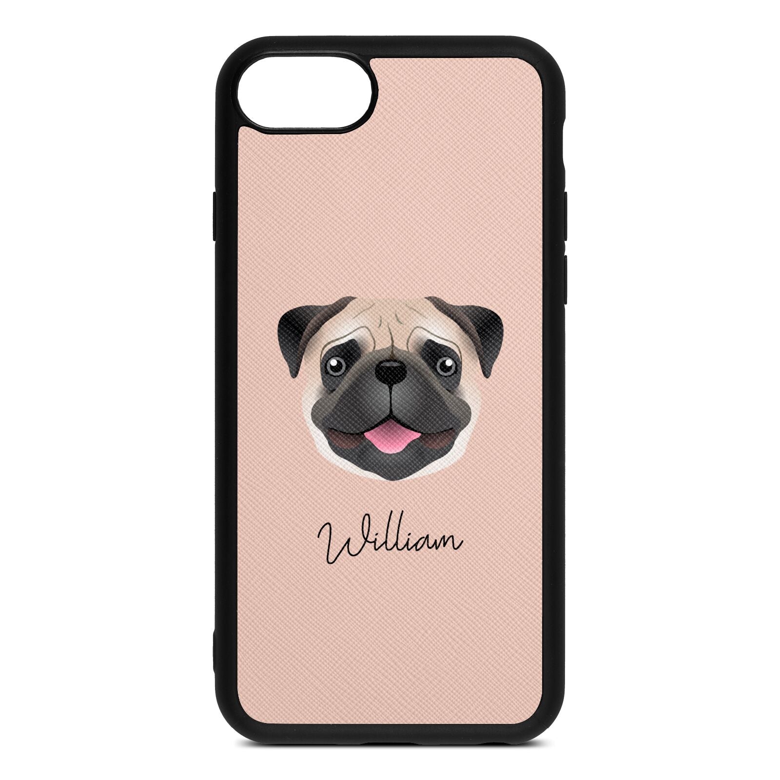 Custom Dog Illustration with Name Nude Saffiano Leather iPhone 8 Case