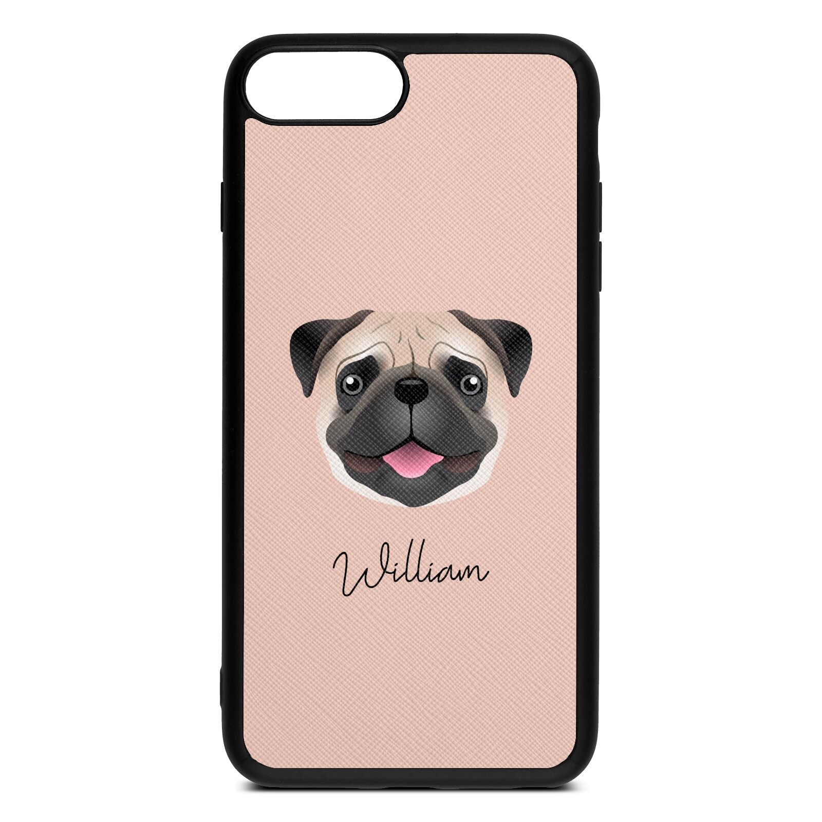 Custom Dog Illustration with Name Nude Saffiano Leather iPhone 8 Plus Case