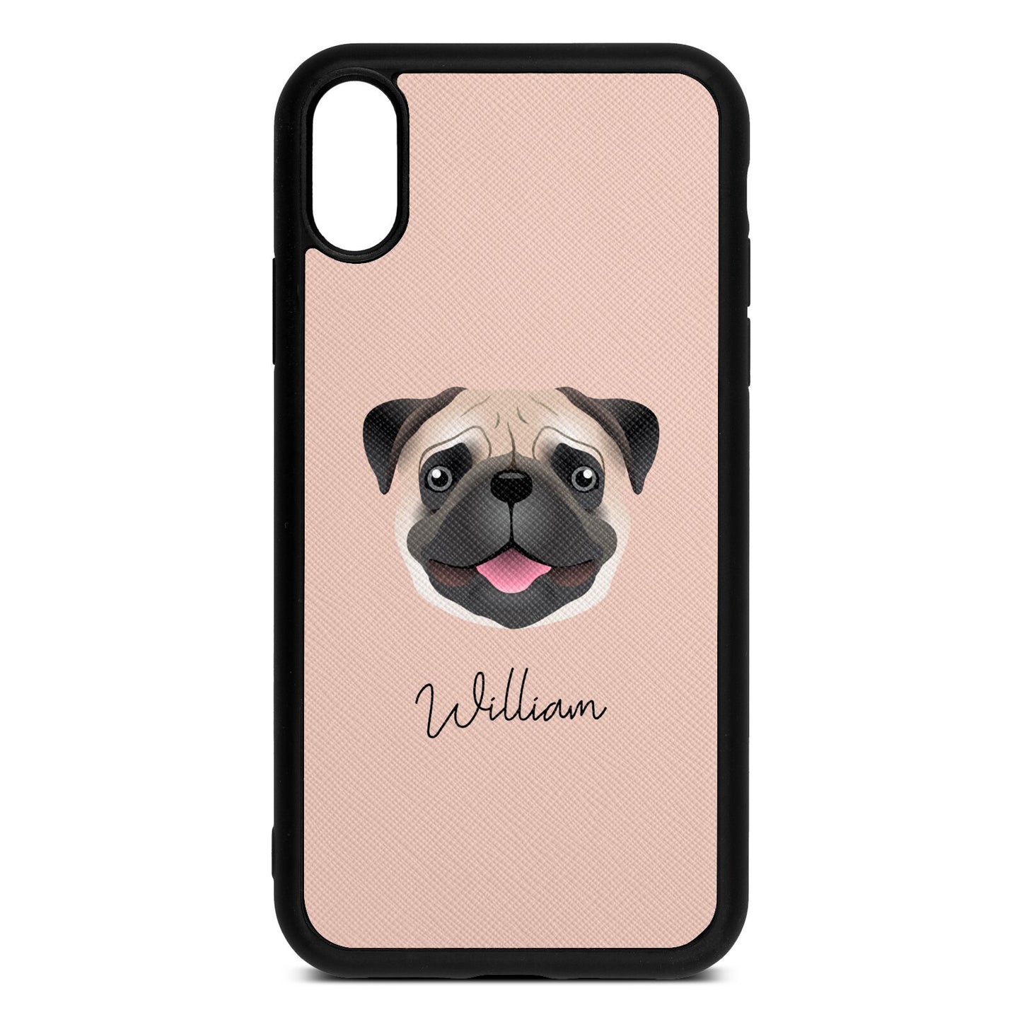 Custom Dog Illustration with Name Nude Saffiano Leather iPhone Xr Case