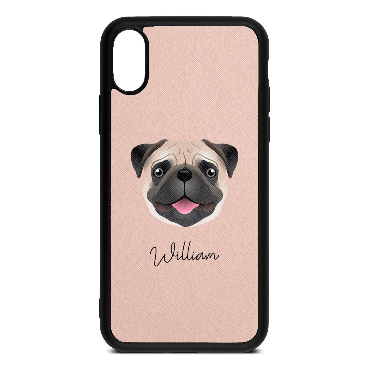 Custom Dog Illustration with Name Nude Saffiano Leather iPhone Xs Case