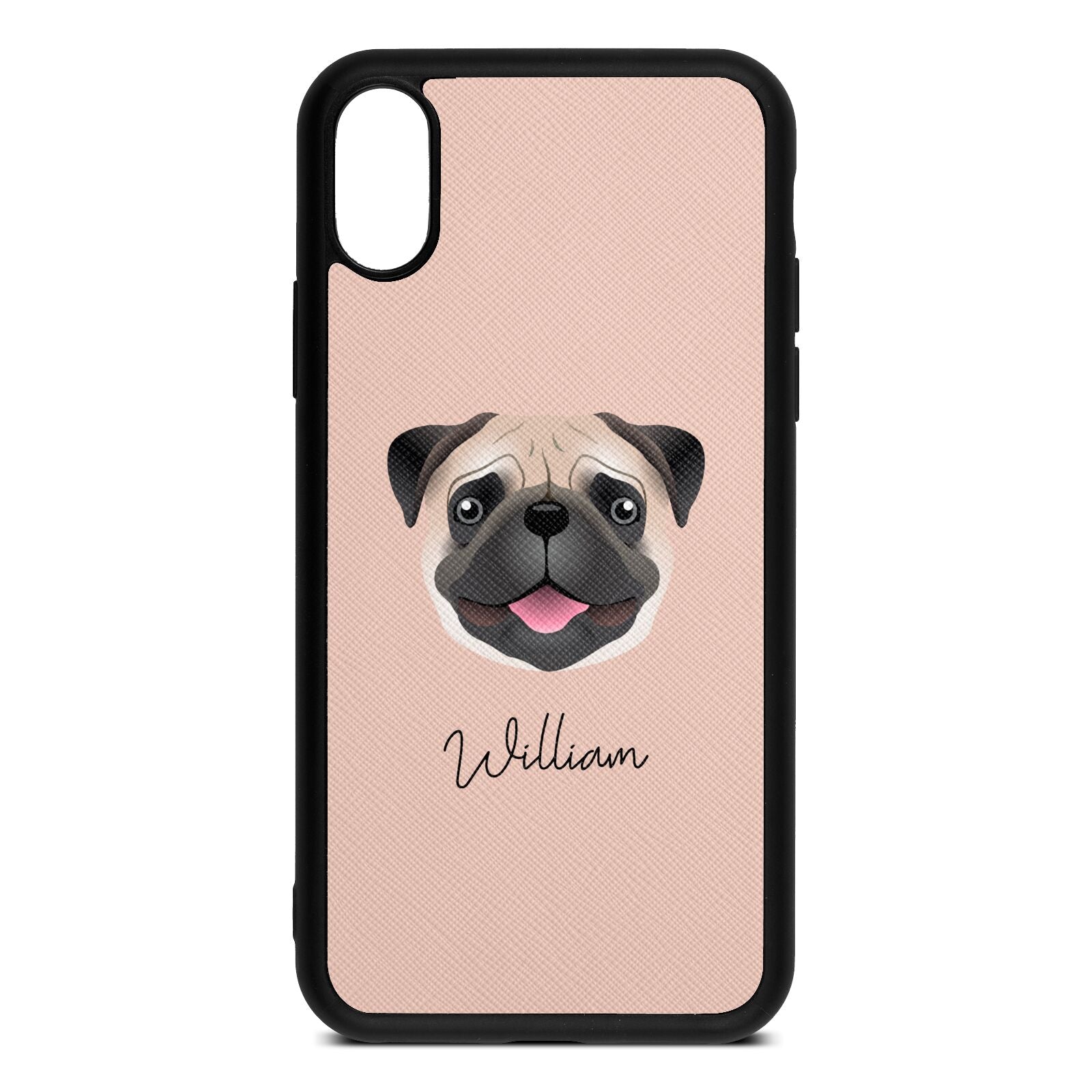 Custom Dog Illustration with Name Nude Saffiano Leather iPhone Xs Case