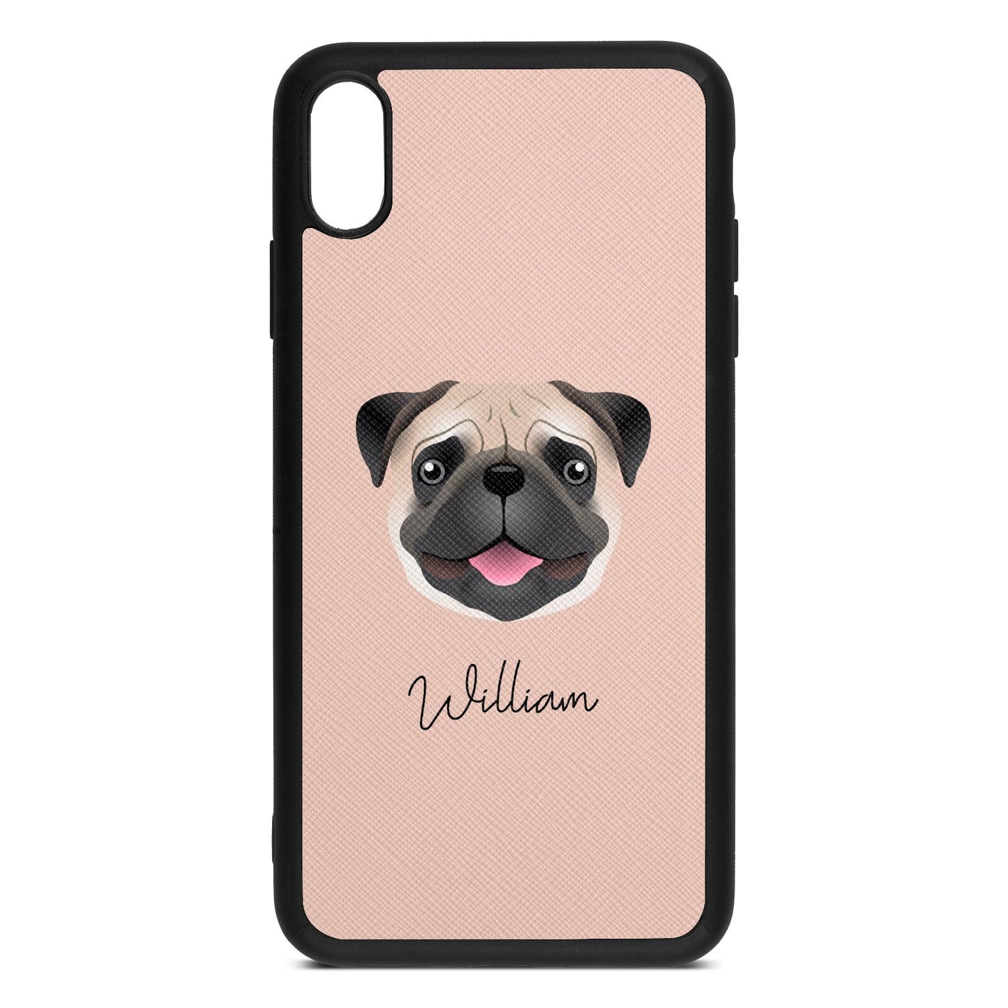 Custom Dog Illustration with Name Nude Saffiano Leather iPhone Xs Max Case