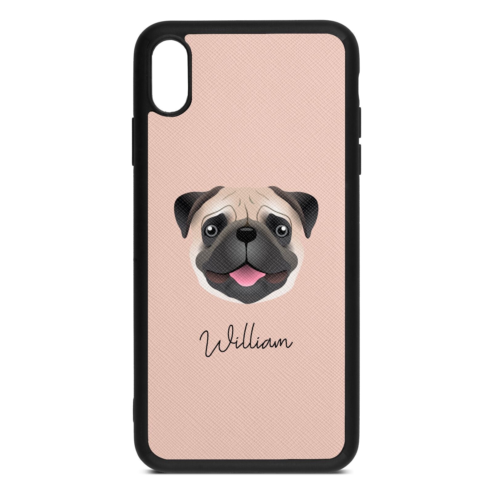 Custom Dog Illustration with Name Nude Saffiano Leather iPhone Xs Max Case