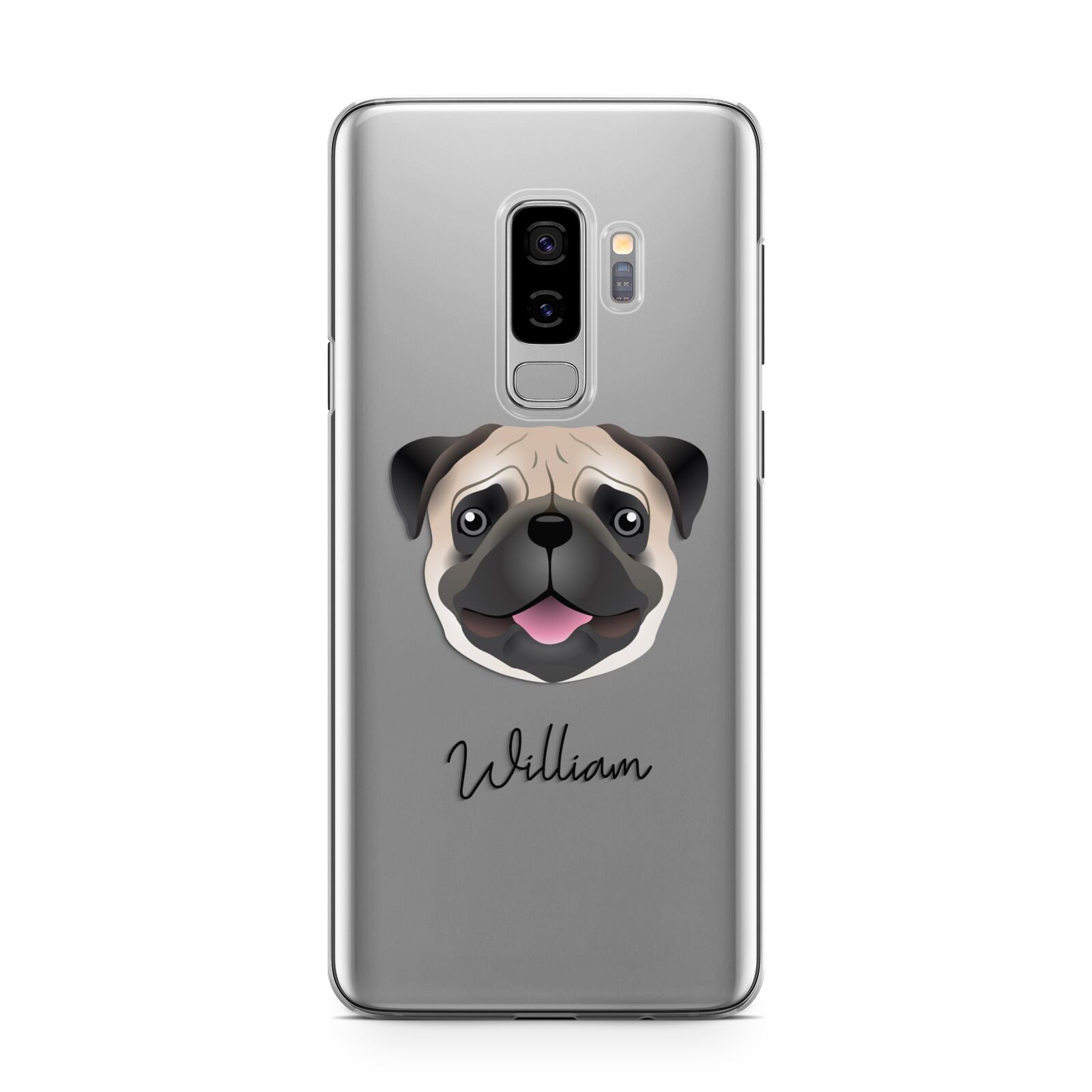 Custom Dog Illustration with Name Samsung Galaxy S9 Plus Case on Silver phone