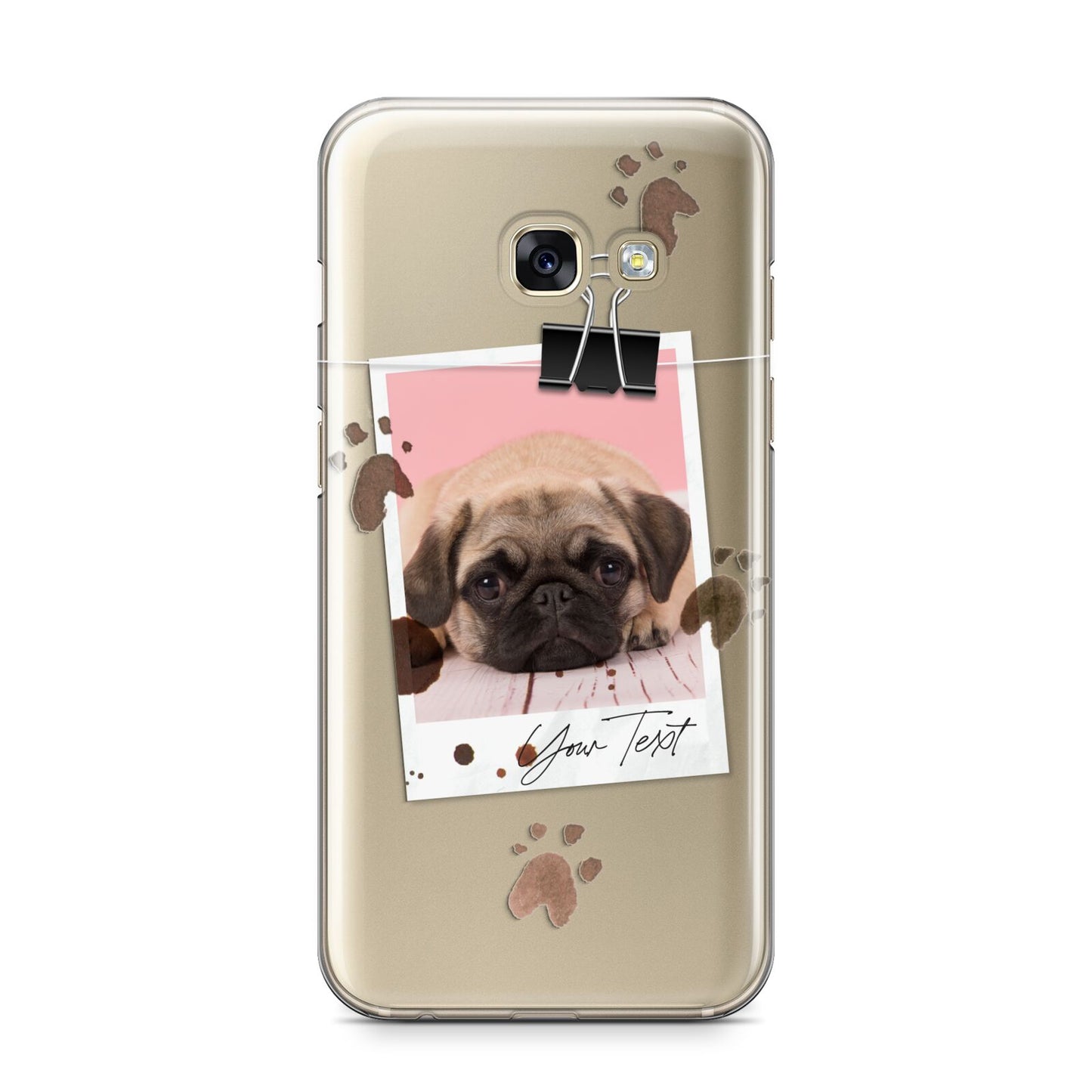 Custom Dog Picture with Name Samsung Galaxy A3 2017 Case on gold phone