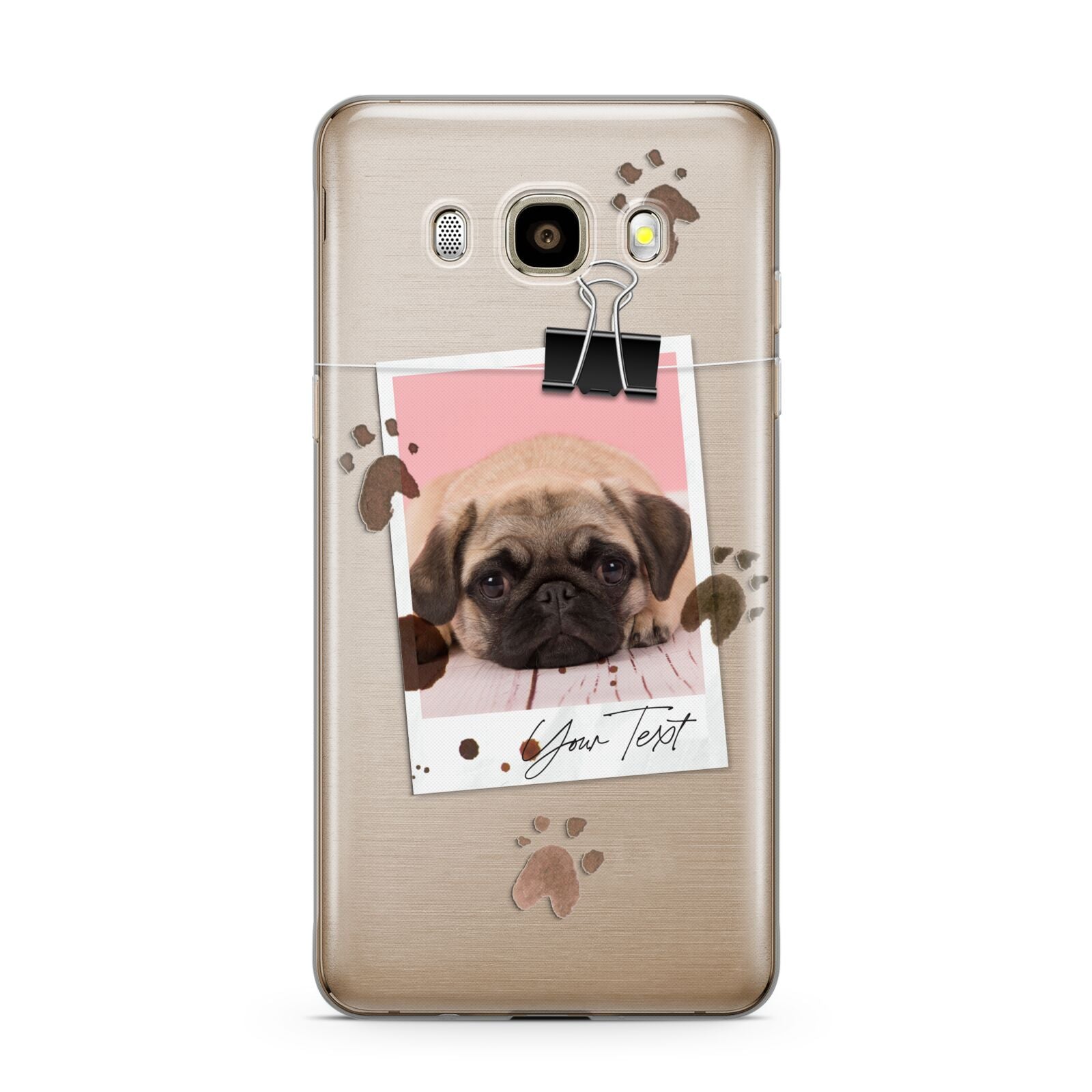 Custom Dog Picture with Name Samsung Galaxy J7 2016 Case on gold phone