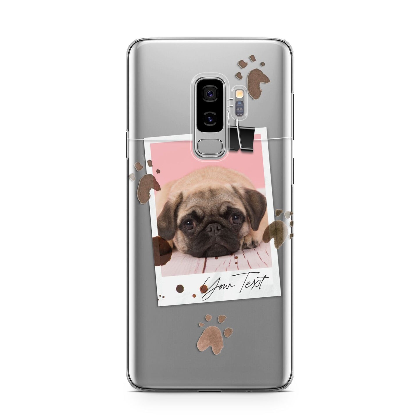 Custom Dog Picture with Name Samsung Galaxy S9 Plus Case on Silver phone