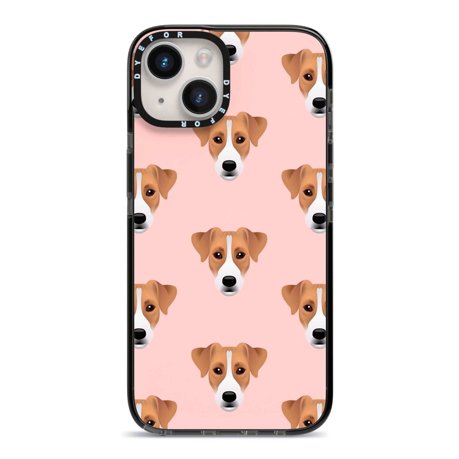 Custom Dog iPhone 14 Black Impact Case on Silver phone