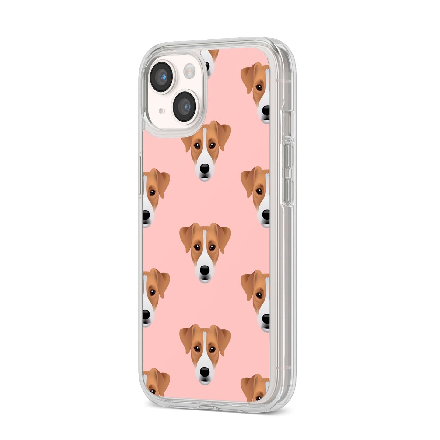 Custom Dog iPhone 14 Clear Tough Case Starlight Angled Image