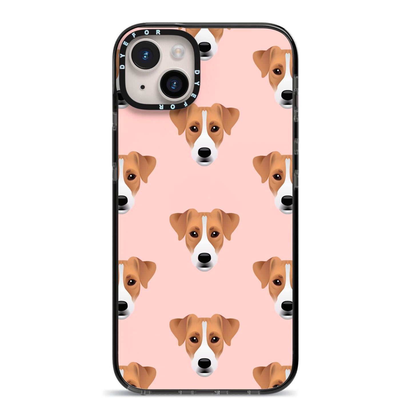 Custom Dog iPhone 14 Plus Black Impact Case on Silver phone