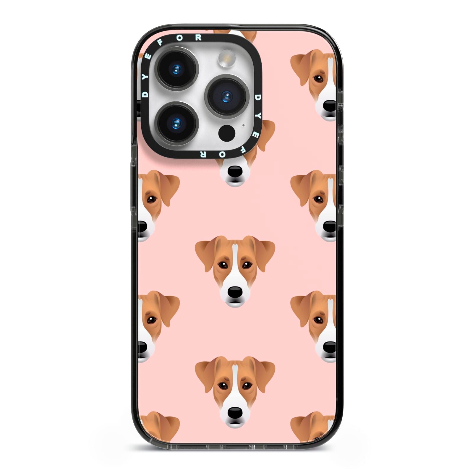 Custom Dog iPhone 14 Pro Black Impact Case on Silver phone