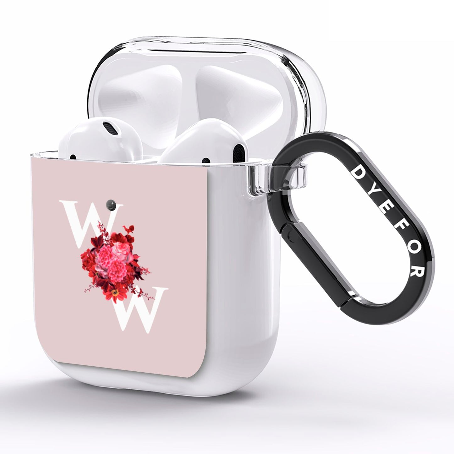 Custom Dual Initial Floral AirPods Clear Case Side Image