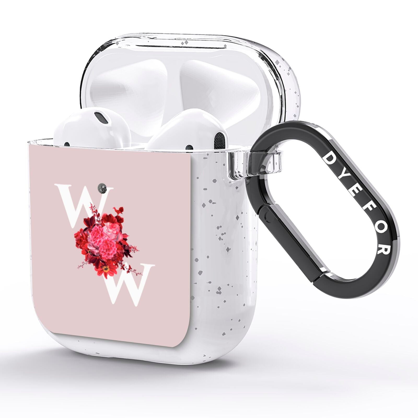 Custom Dual Initial Floral AirPods Glitter Case Side Image