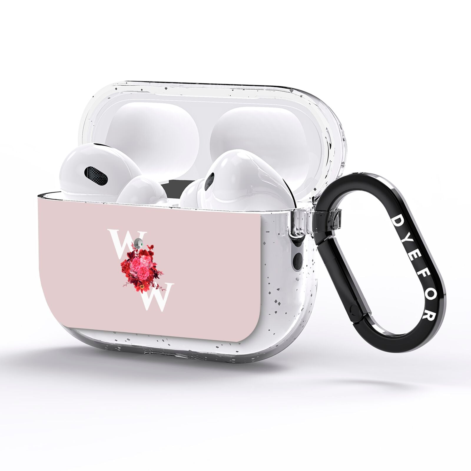 Custom Dual Initial Floral AirPods Pro Glitter Case Side Image