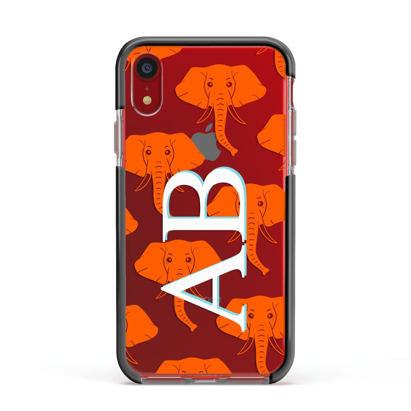 Custom Elephant Initials Apple iPhone XR Impact Case Black Edge on Red Phone