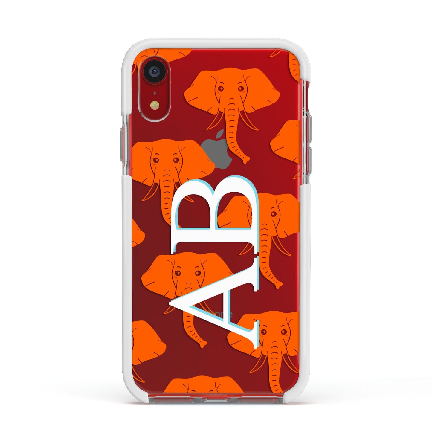 Custom Elephant Initials Apple iPhone XR Impact Case White Edge on Red Phone