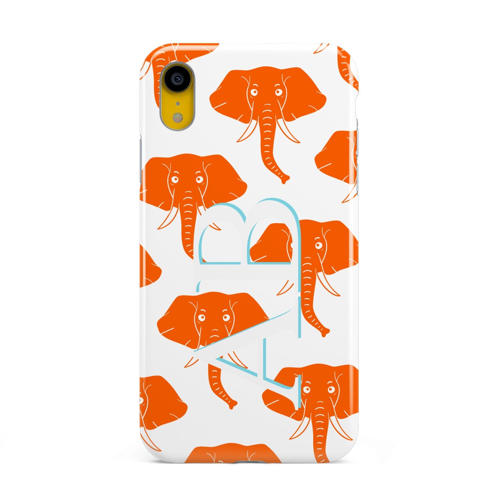 Custom Elephant Initials Apple iPhone XR Yellow 3D Tough Case