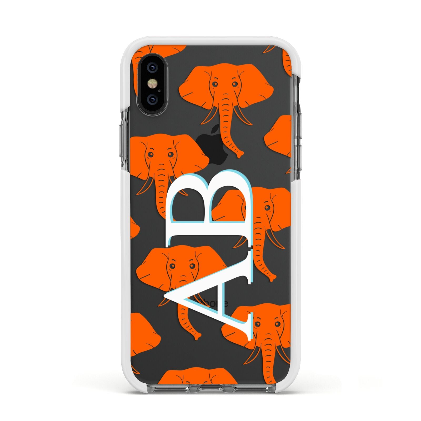 Custom Elephant Initials Apple iPhone Xs Impact Case White Edge on Black Phone