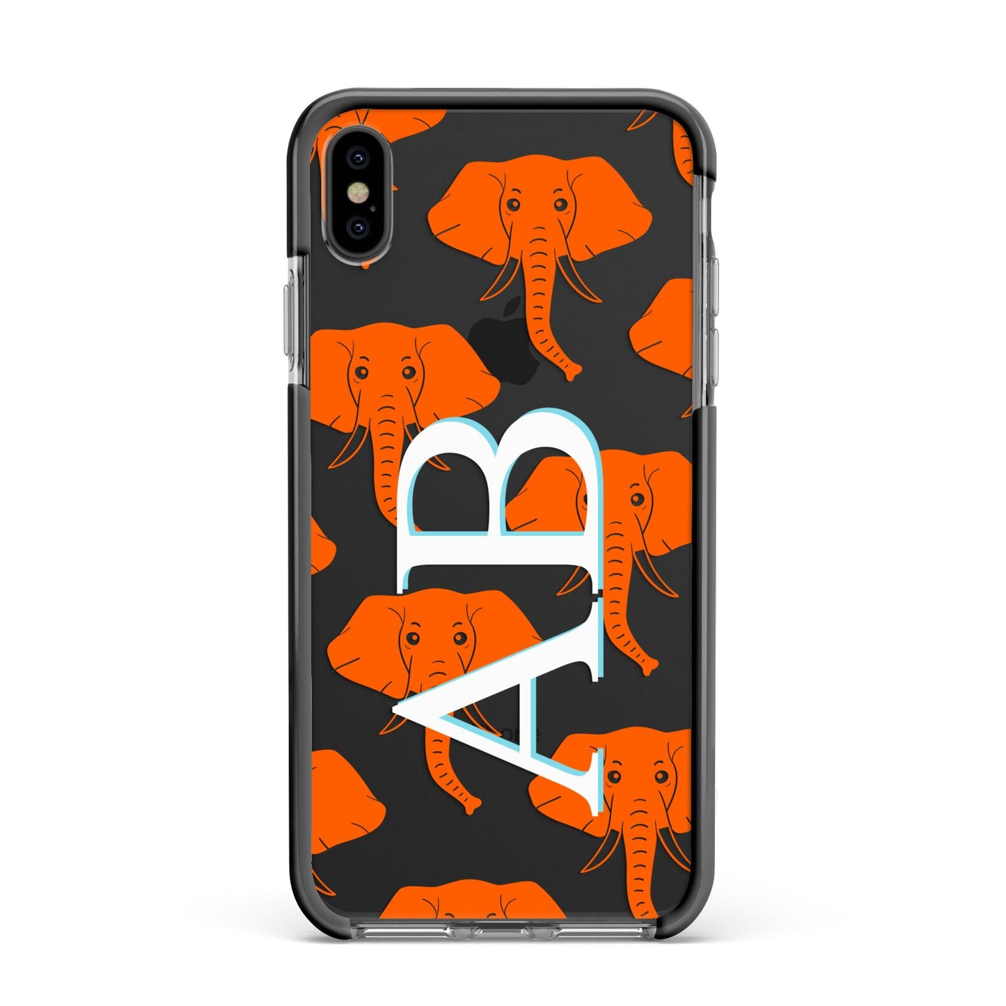 Custom Elephant Initials Apple iPhone Xs Max Impact Case Black Edge on Black Phone