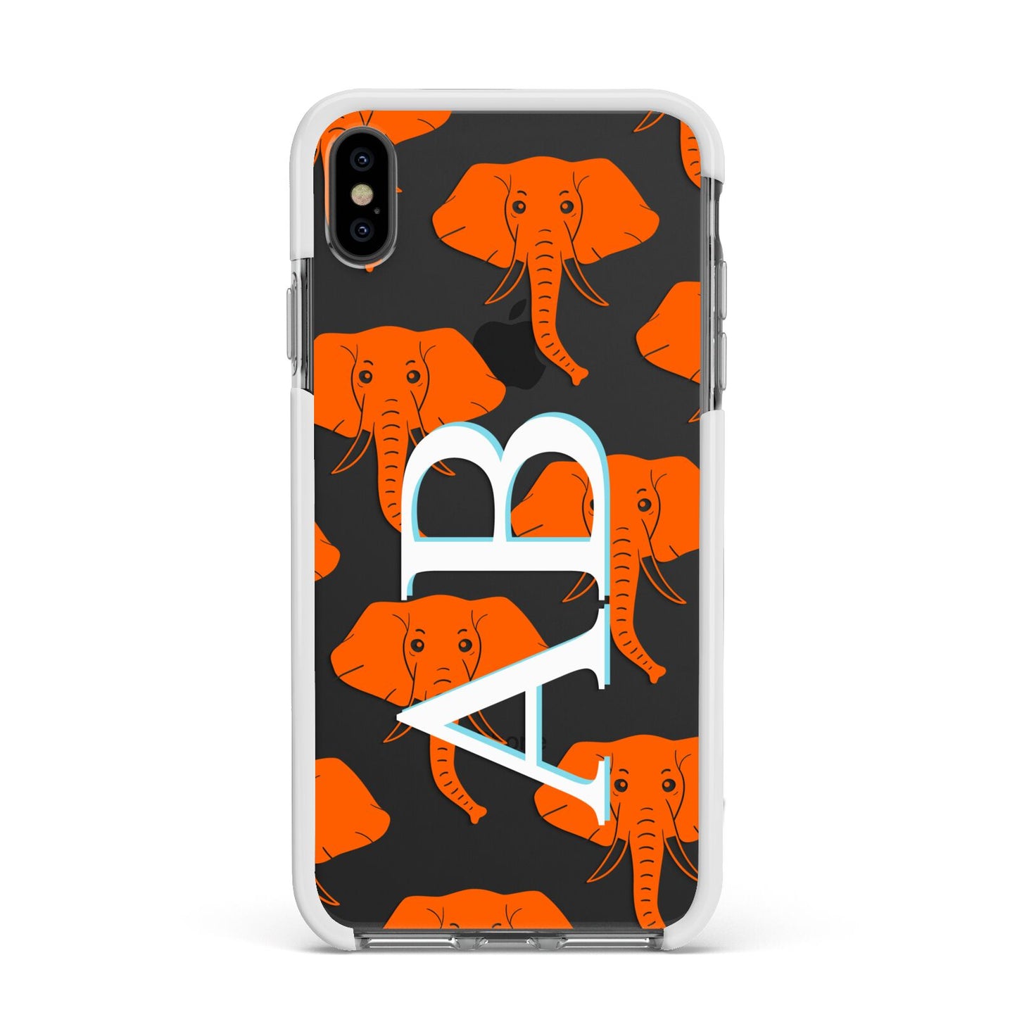 Custom Elephant Initials Apple iPhone Xs Max Impact Case White Edge on Black Phone