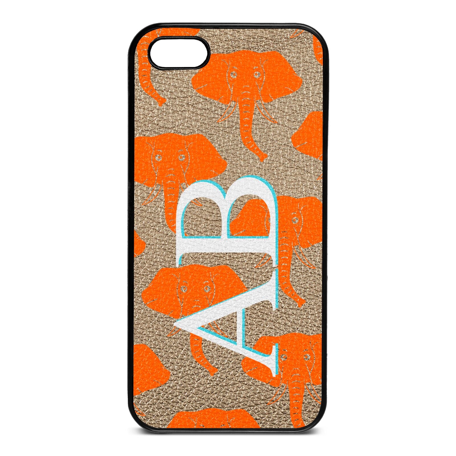 Custom Elephant Initials Gold Pebble Leather iPhone 5 Case