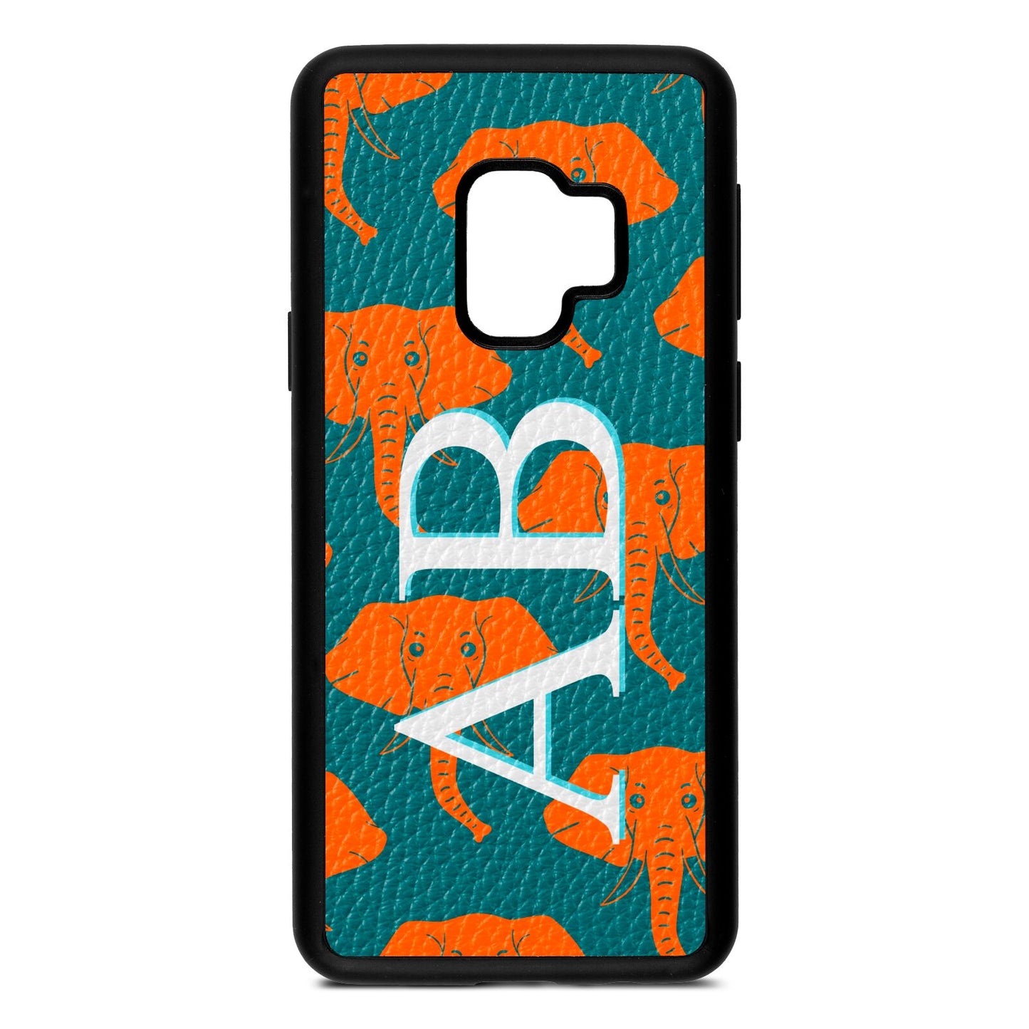 Custom Elephant Initials Green Pebble Leather Samsung S9 Case