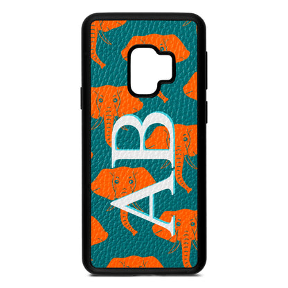 Custom Elephant Initials Green Pebble Leather Samsung S9 Case