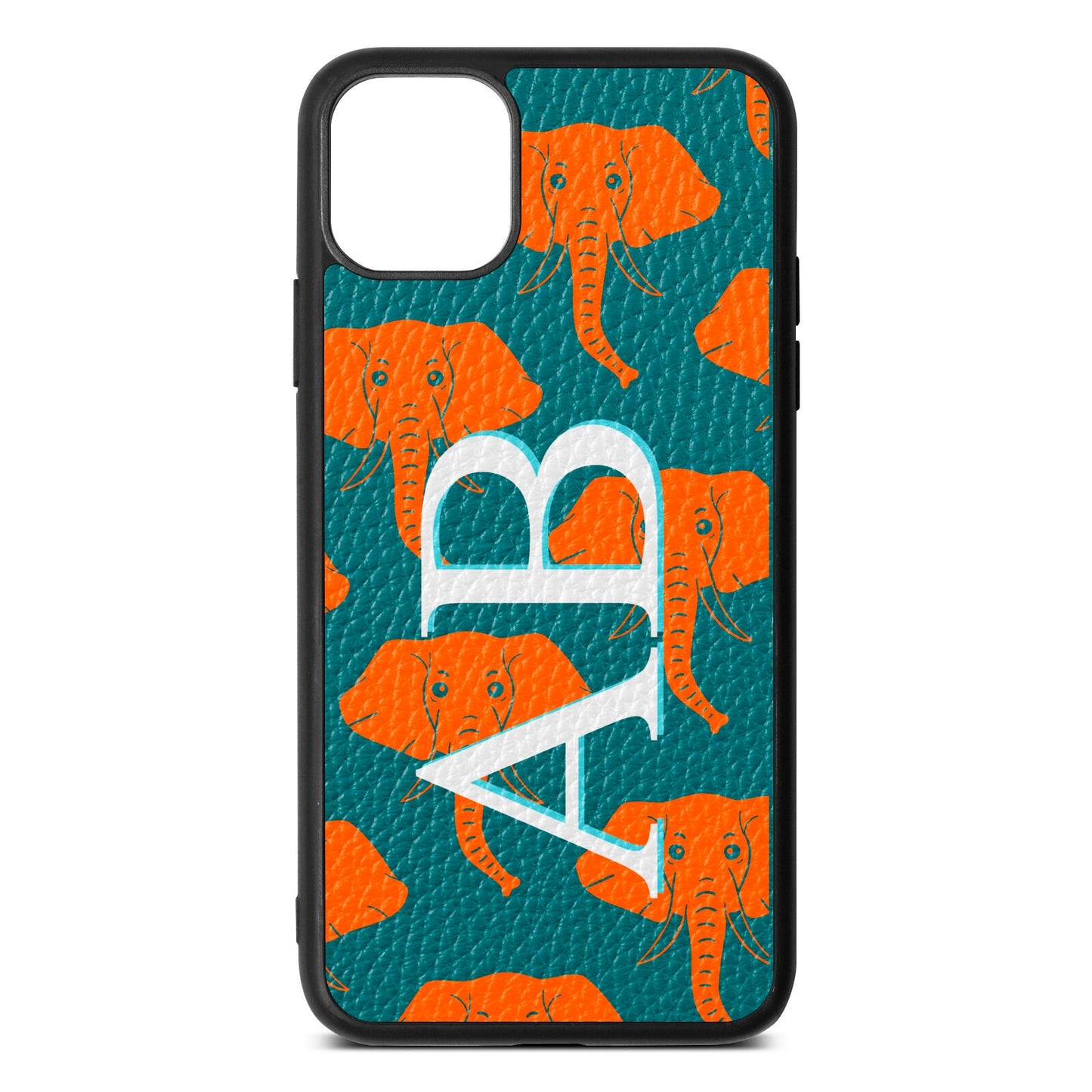 Custom Elephant Initials Green Pebble Leather iPhone 11 Pro Max Case