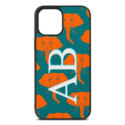 Custom Elephant Initials Green Pebble Leather iPhone 12 Pro Max Case