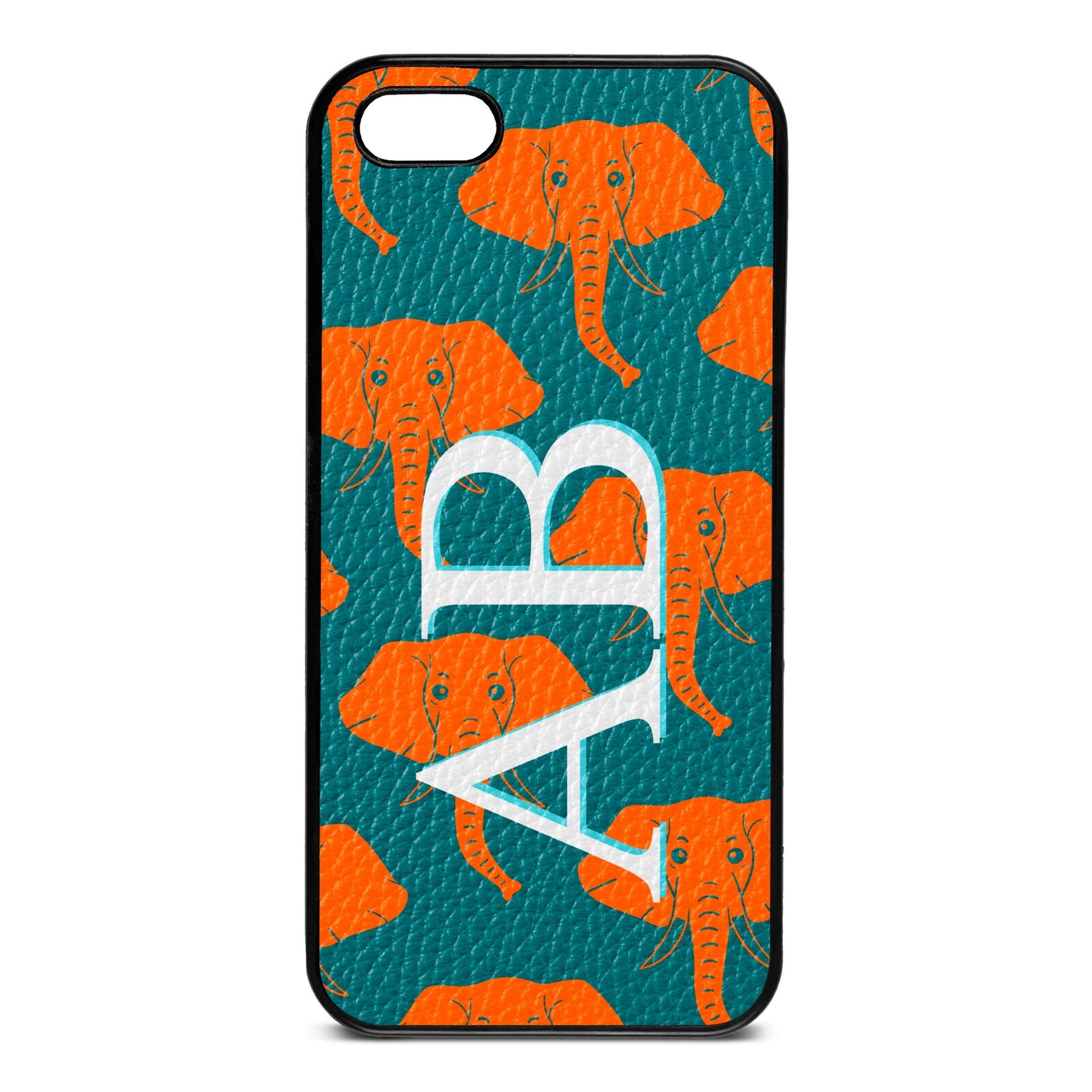 Custom Elephant Initials Green Pebble Leather iPhone 5 Case