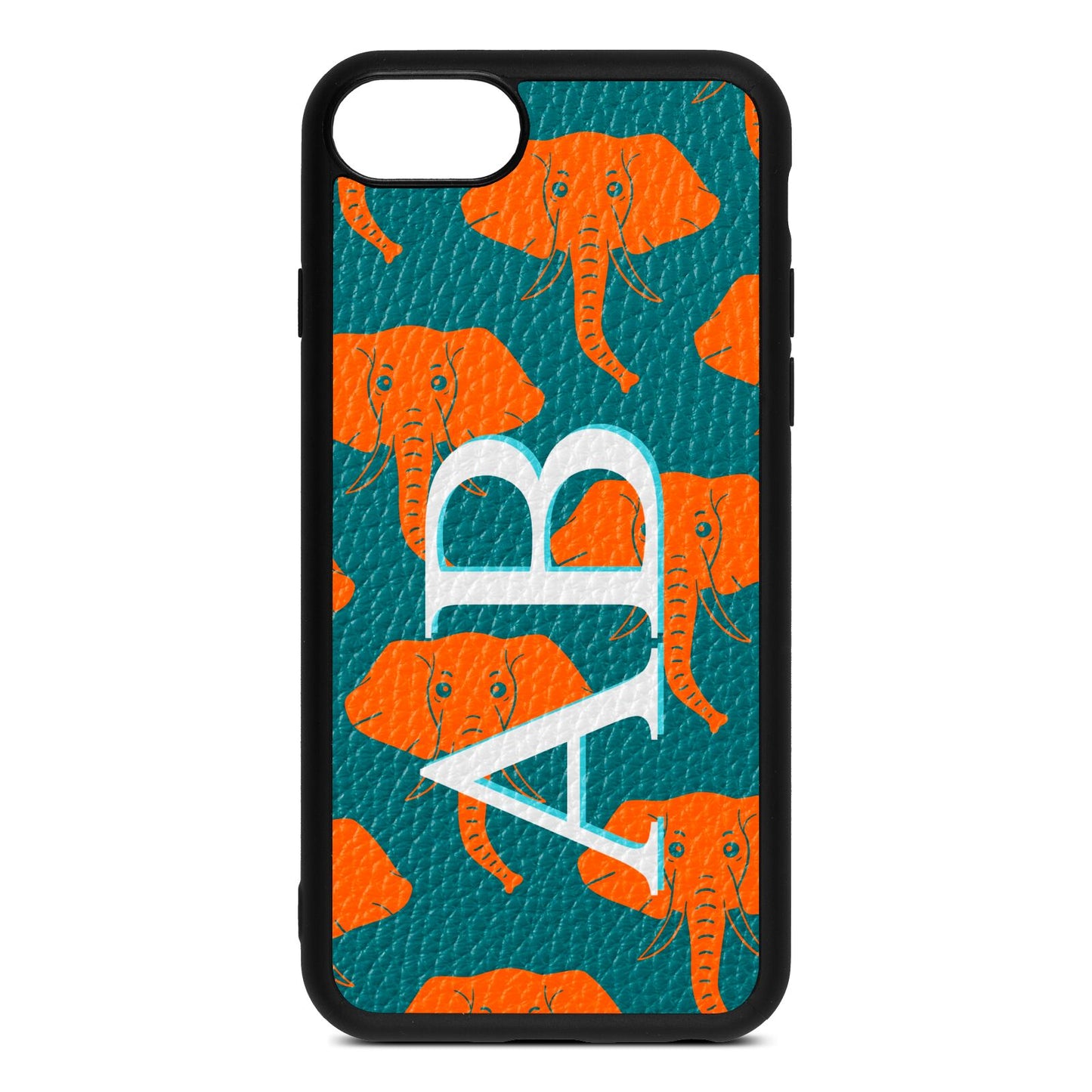 Custom Elephant Initials Green Pebble Leather iPhone 8 Case