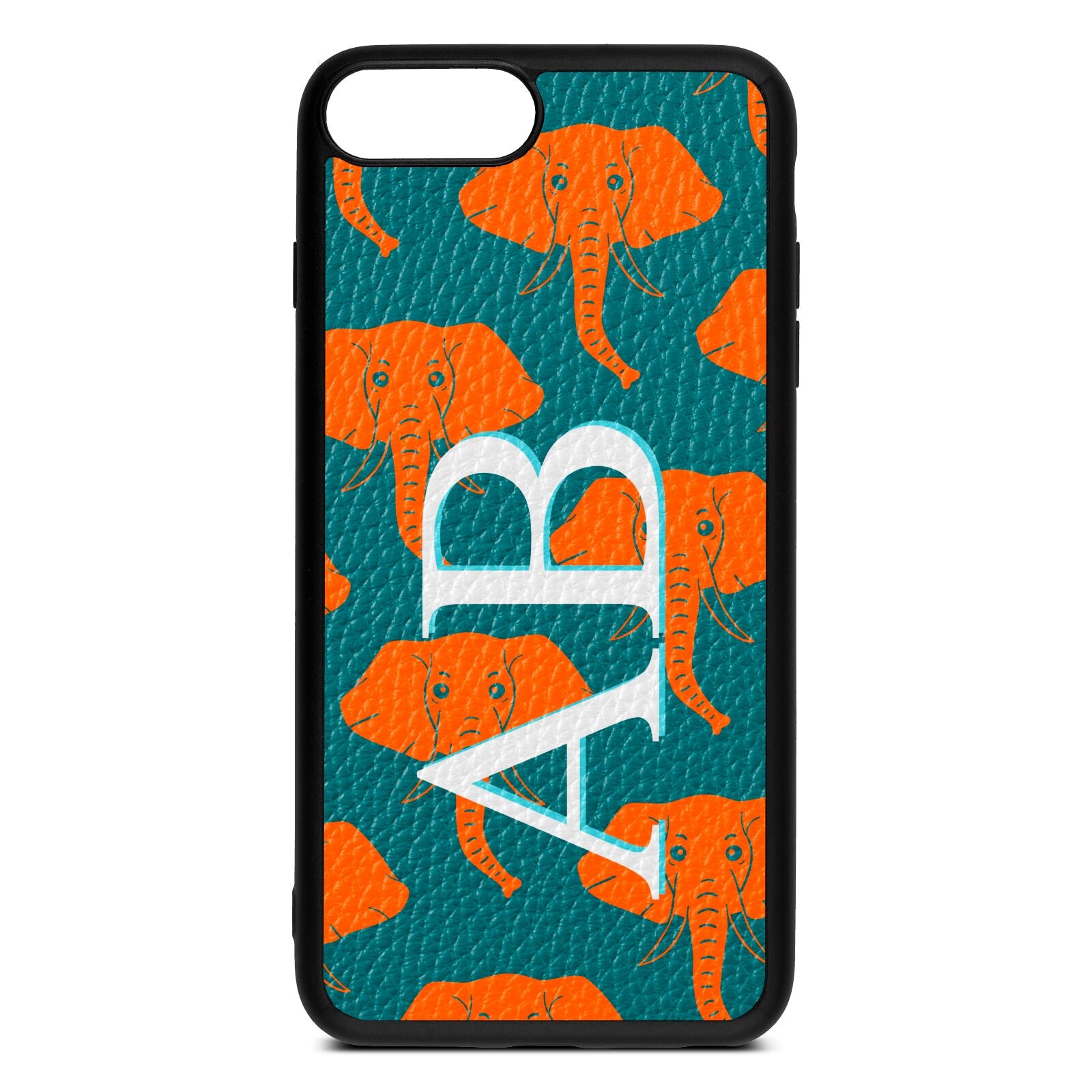 Custom Elephant Initials Green Pebble Leather iPhone 8 Plus Case