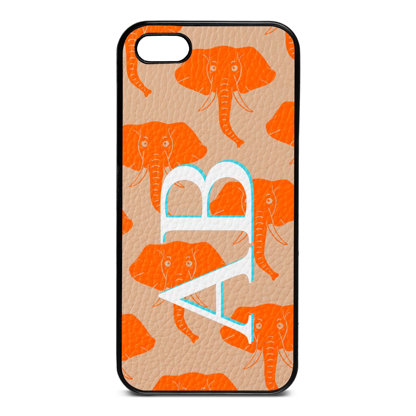 Custom Elephant Initials Nude Pebble Leather iPhone 5 Case