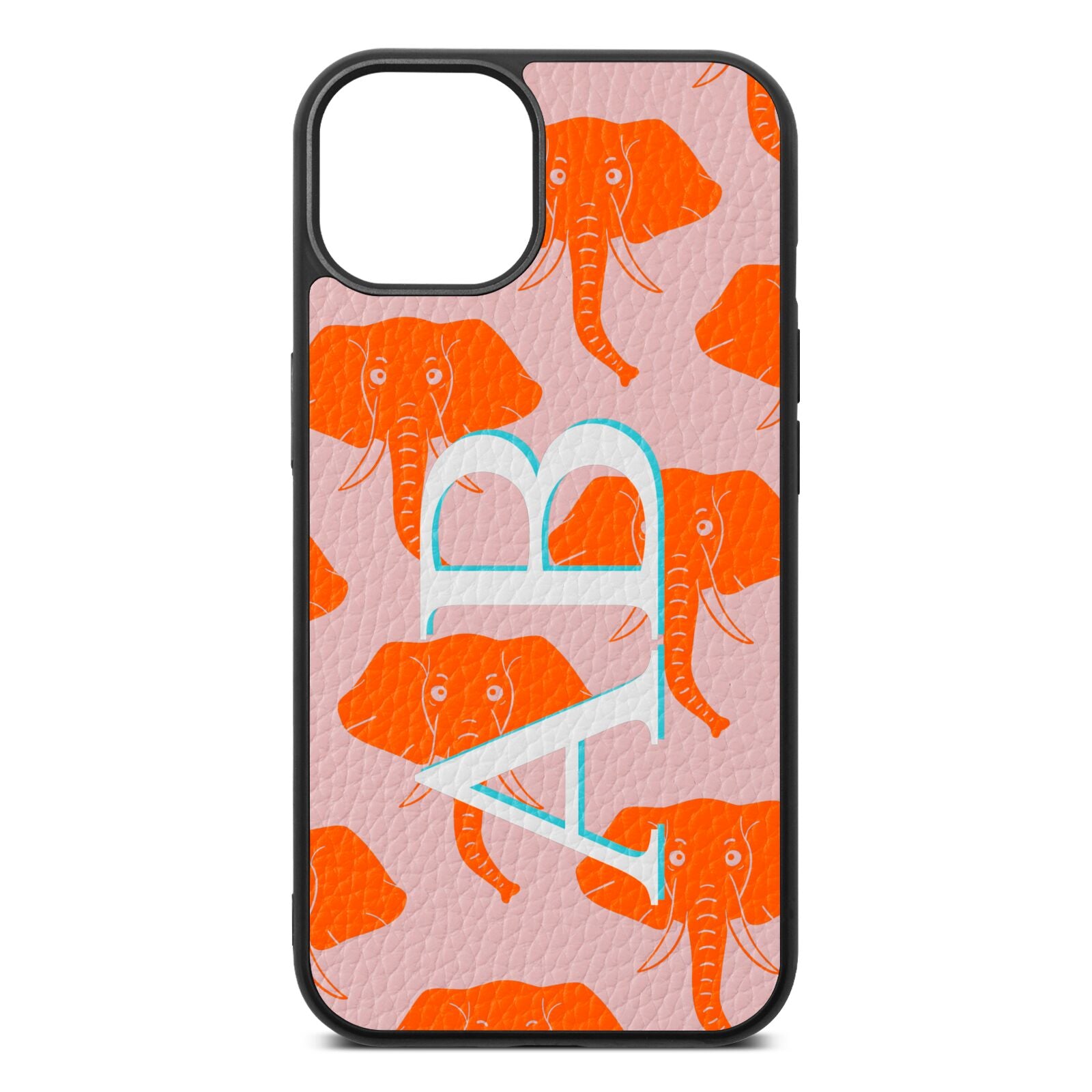 Custom Elephant Initials Pink Pebble Leather iPhone 13 Case