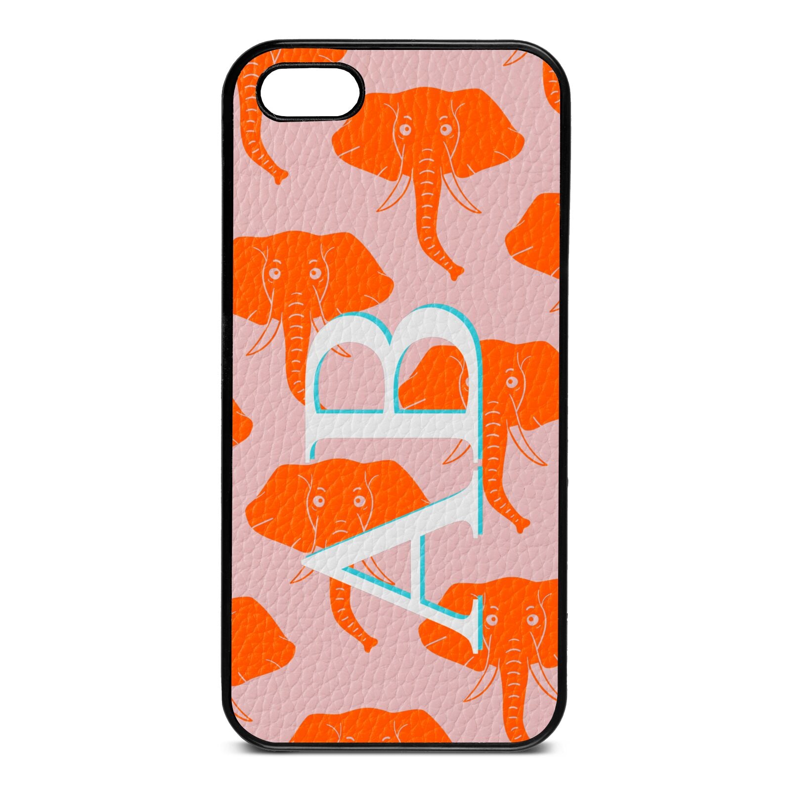 Custom Elephant Initials Pink Pebble Leather iPhone 5 Case