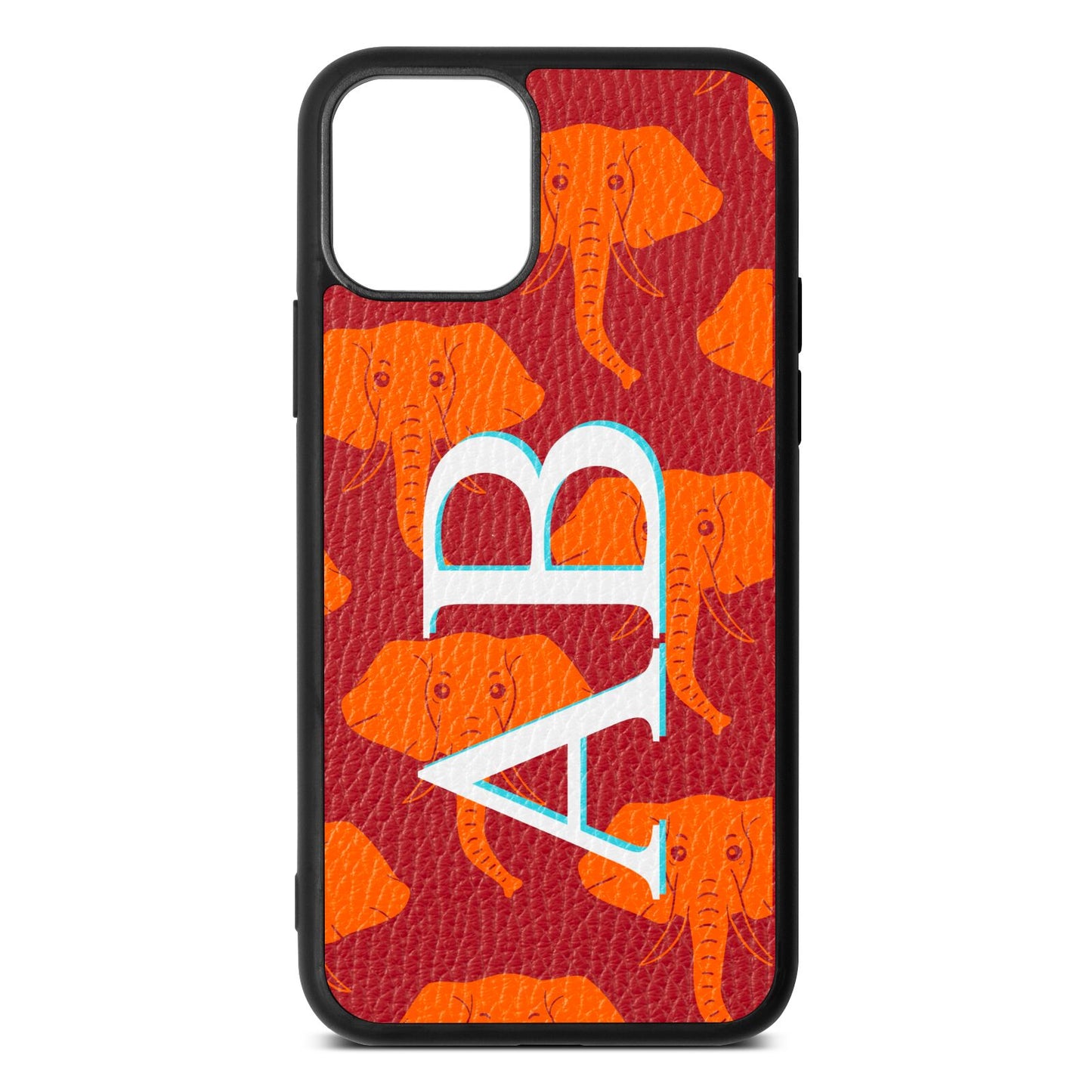 Custom Elephant Initials Red Pebble Leather iPhone 11 Pro Case