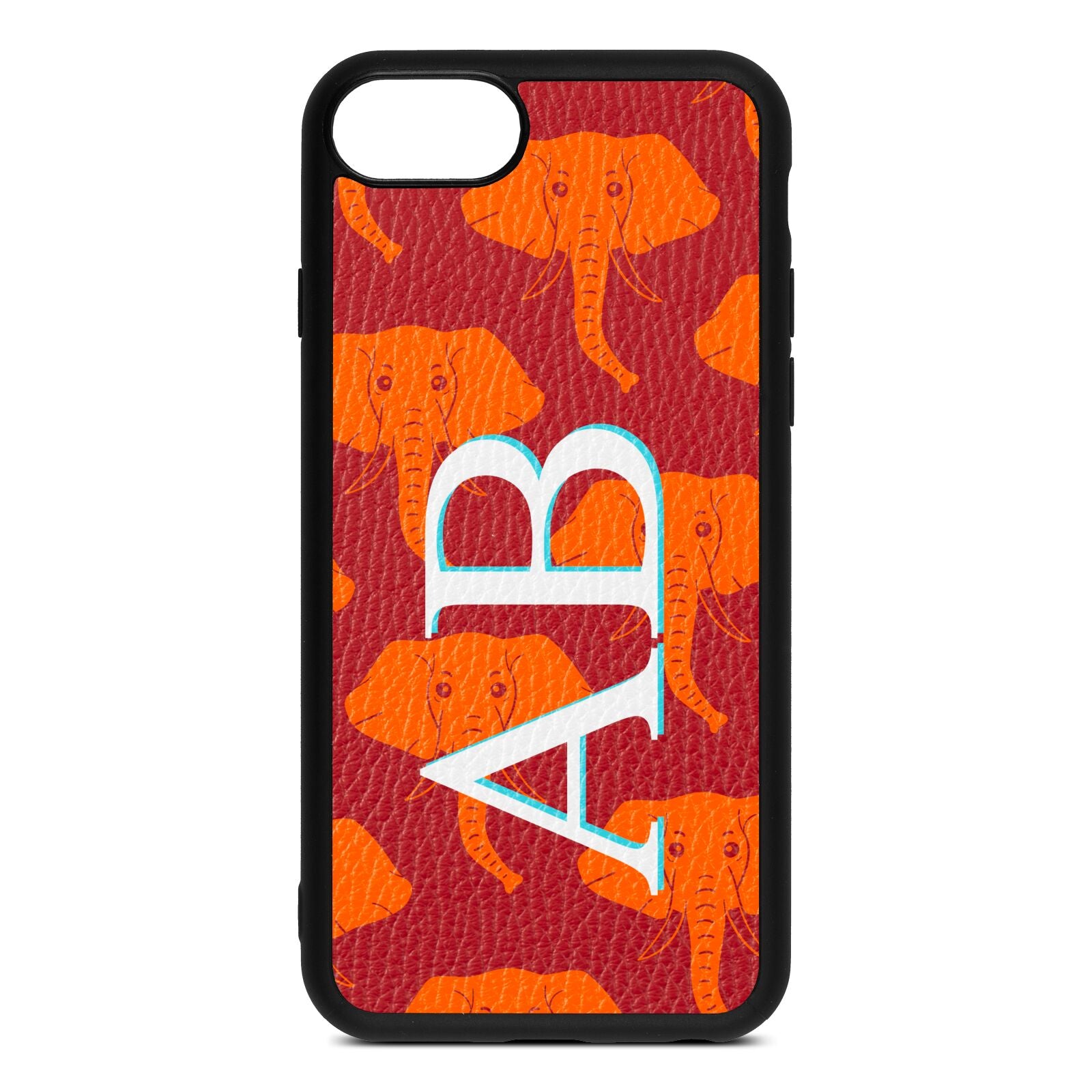 Custom Elephant Initials Red Pebble Leather iPhone 8 Case