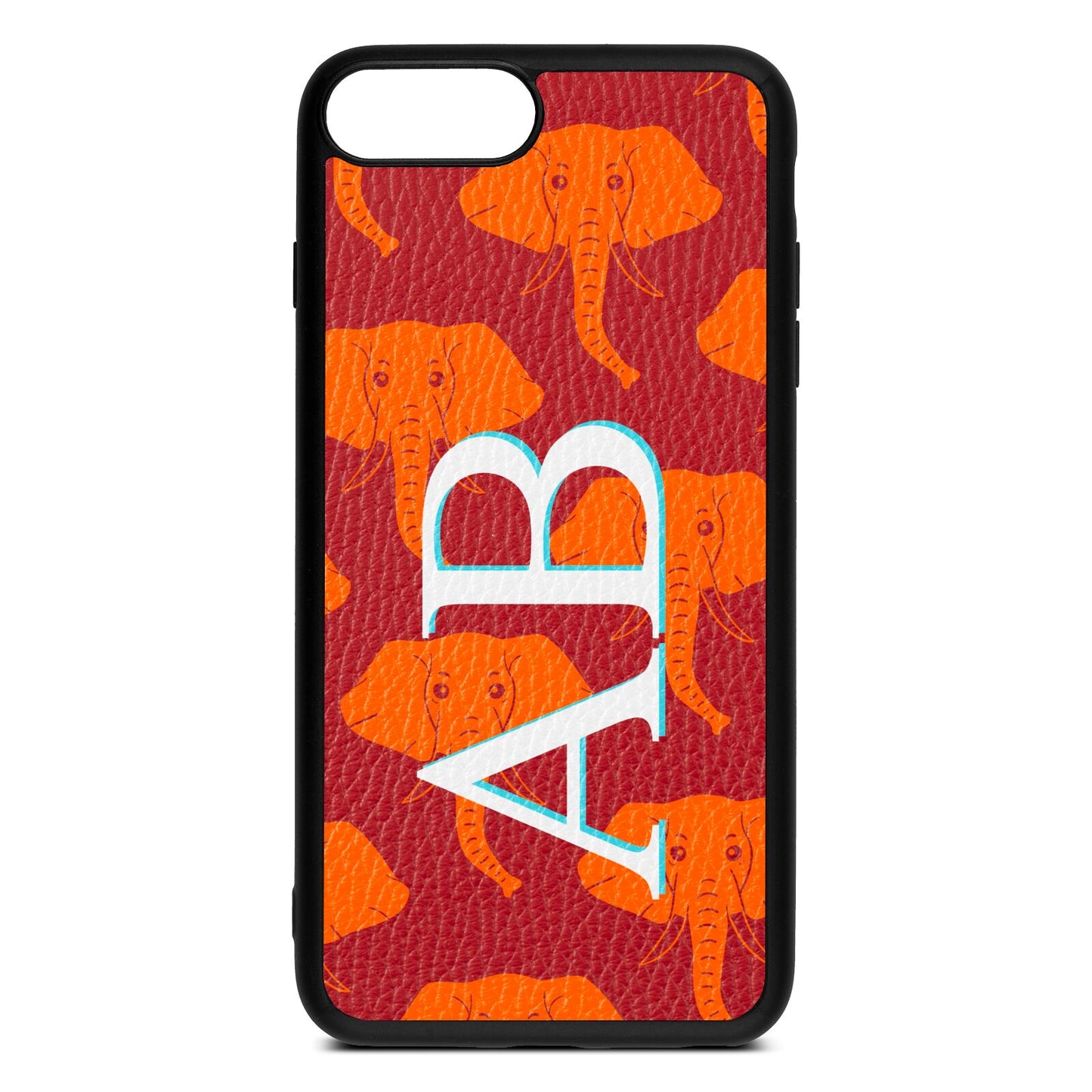 Custom Elephant Initials Red Pebble Leather iPhone 8 Plus Case