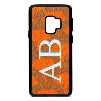 Custom Elephant Initials Tan Pebble Leather Samsung S9 Case