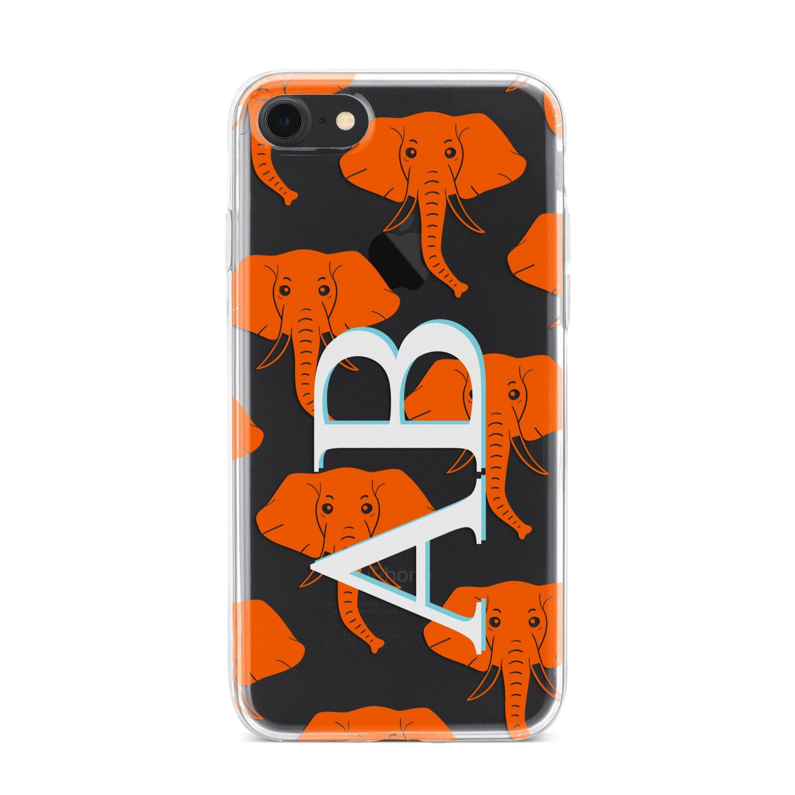 Custom Elephant Initials iPhone 7 Bumper Case on Black iPhone