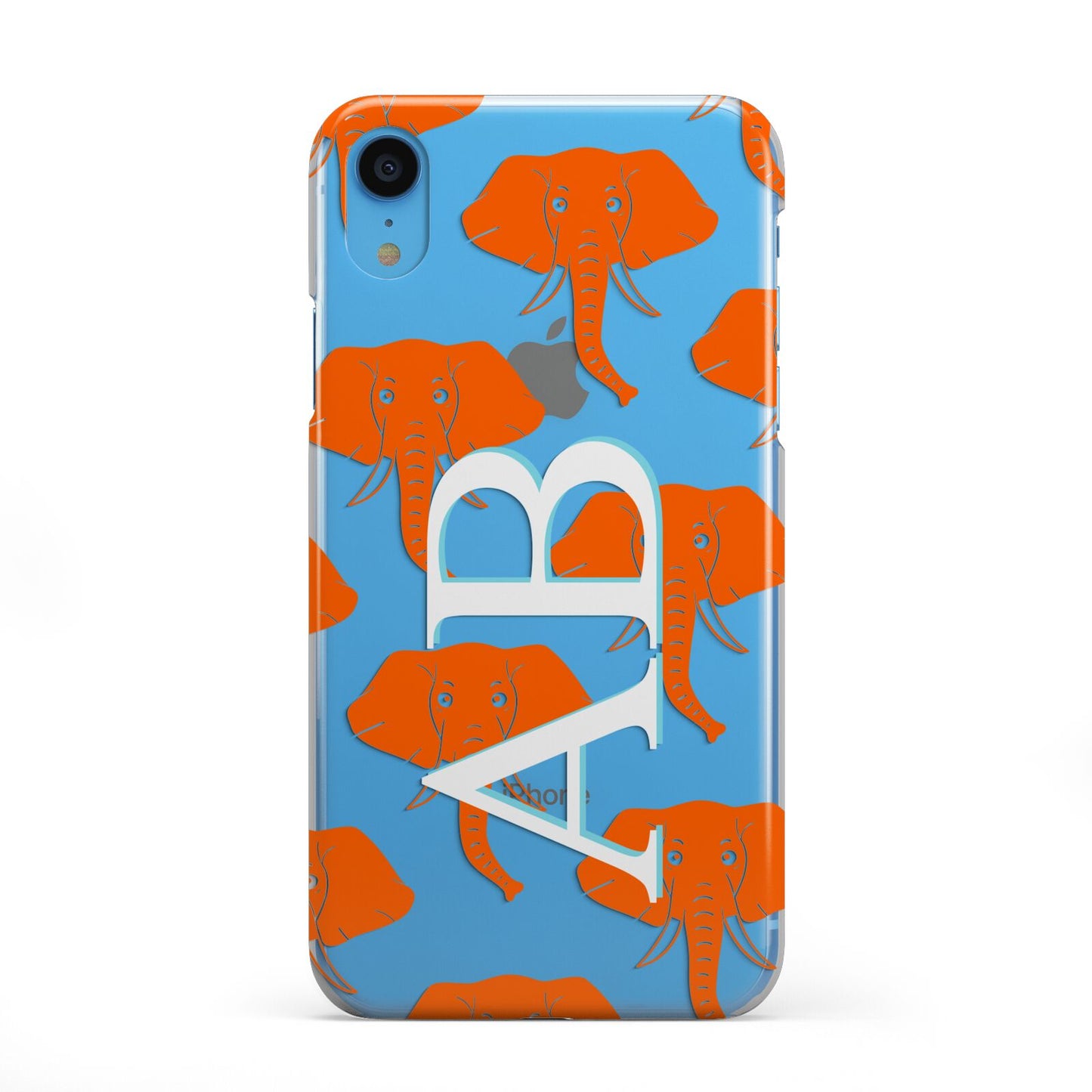 Custom Elephant Initials iPhone XR 2D Snap Case on Blue Phone