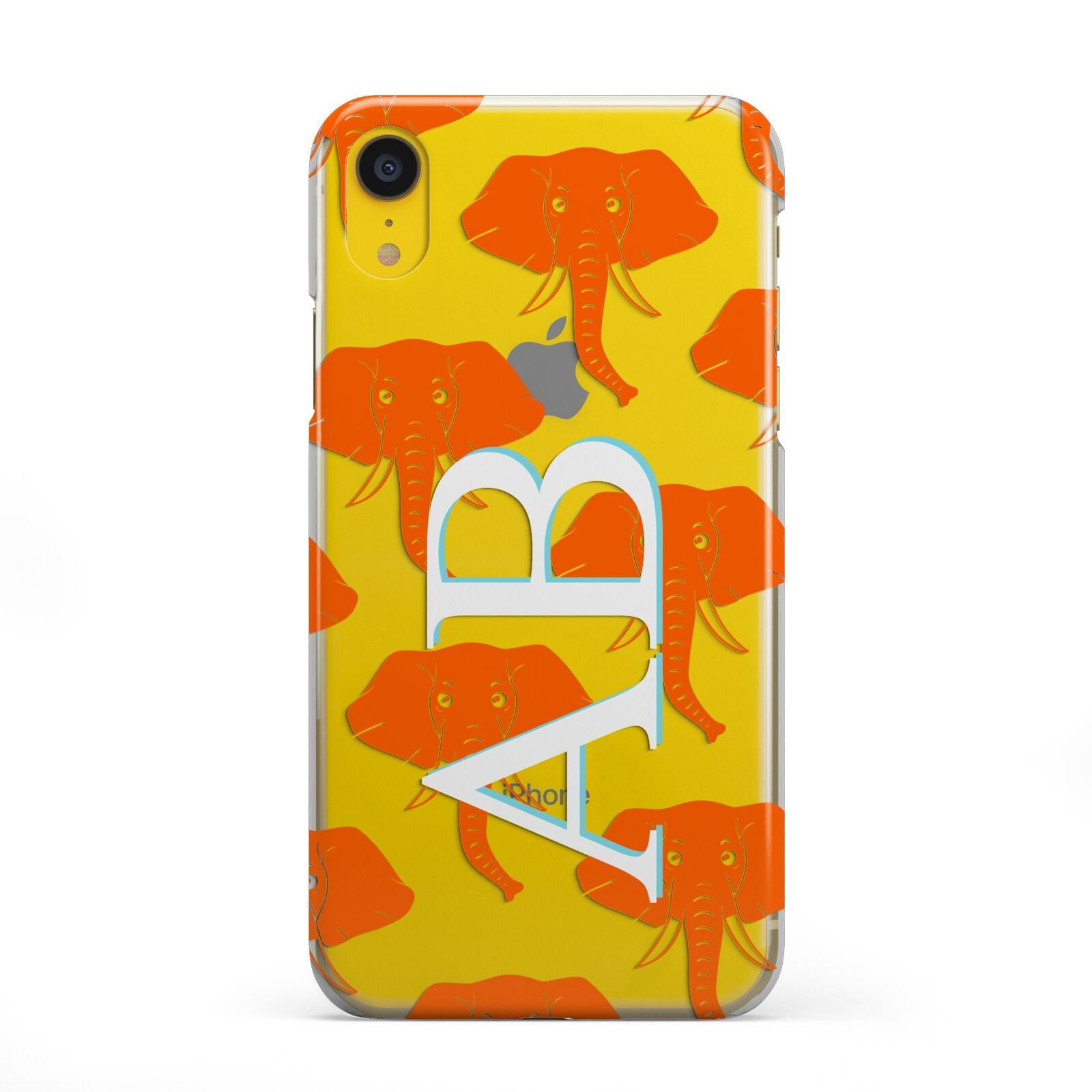 Custom Elephant Initials iPhone XR 2D Snap on Yellow Phone