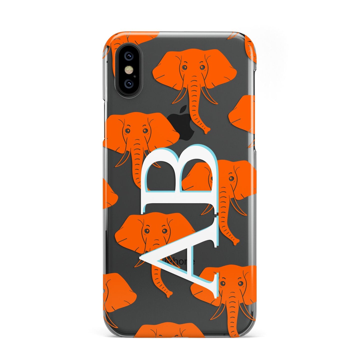 Custom Elephant Initials iPhone Xs 2D Snap on Black Phone