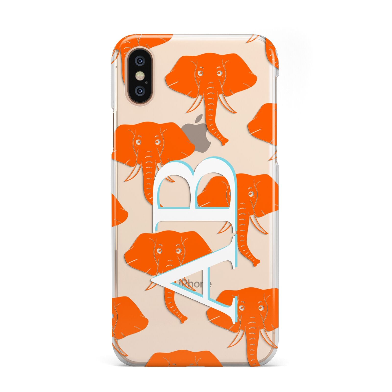 Custom Elephant Initials iPhone Xs 2D Snap on Gold Phone